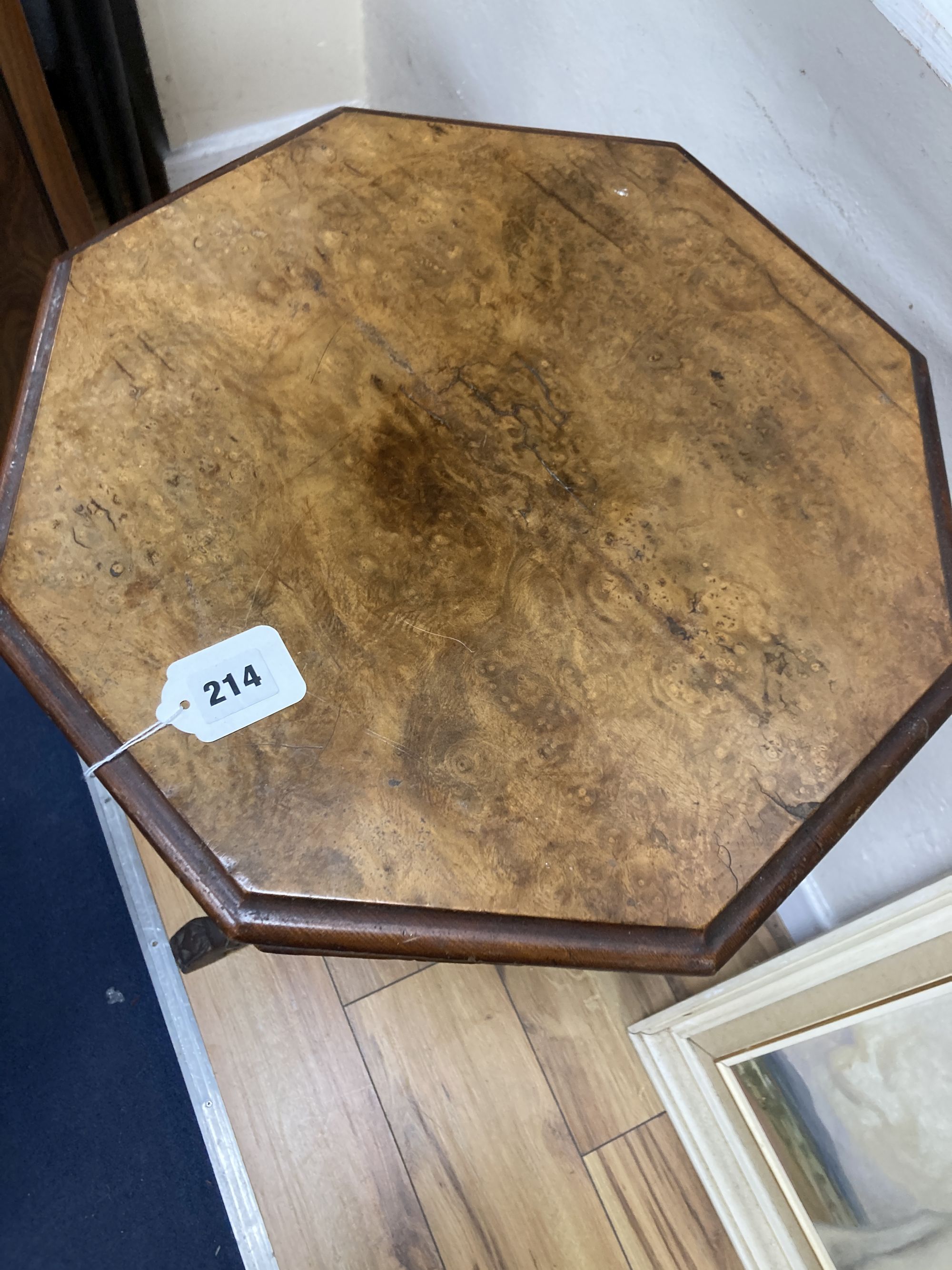 A Victorian walnut trumpet work table, width 44cm height 74cm
